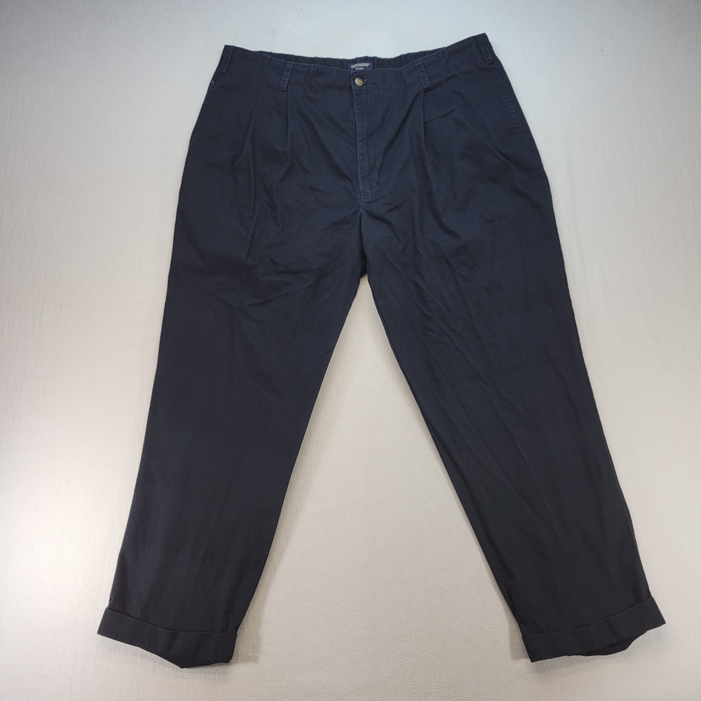 Dockers Khakis Pants Mens 42x30 Navy Blue Pleated Cuffed 100% Cotton